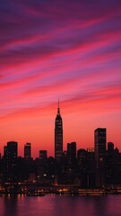 Fototapeta premium Vibrant sunset over iconic skyline.