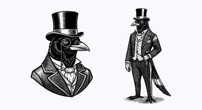 Anthropomorphic Crow Gentleman in Formal Attire.