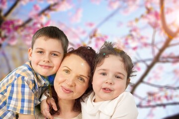 Fototapeta premium Smile mother and child have fun at christmas morning