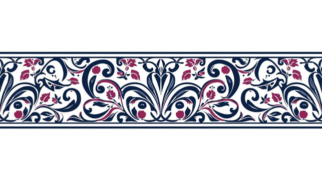 Floral Decorative Border Pattern with Intricate Blue and Magenta Scrollwork