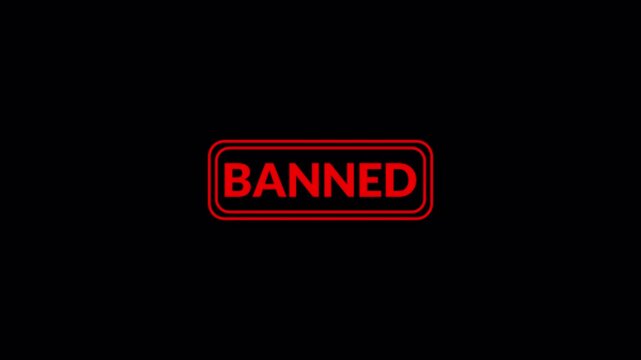 4k Banned stamp animation on black background. Red stamp Banned business imprint animation denied stamp video. Stamp of Banned text animation with alpha channel.