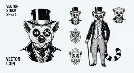 Dapper Lemur Character Wearing Top Hat and Suit. © Anak