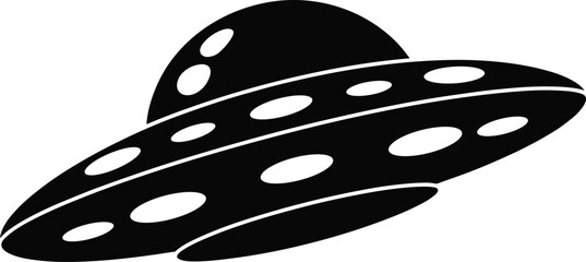 UFO flying saucer silhouette isolated on white background, alien spaceship icon in black flat design for science fiction and space concept © Nasima