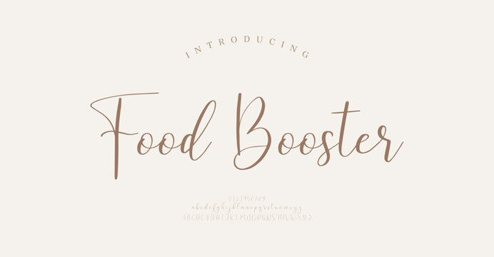 Food Booster, Elegant Script logo alphabet letters font. Typography luxury classic lettering serif fonts decorative vintage retro logos and number. vector illustration
