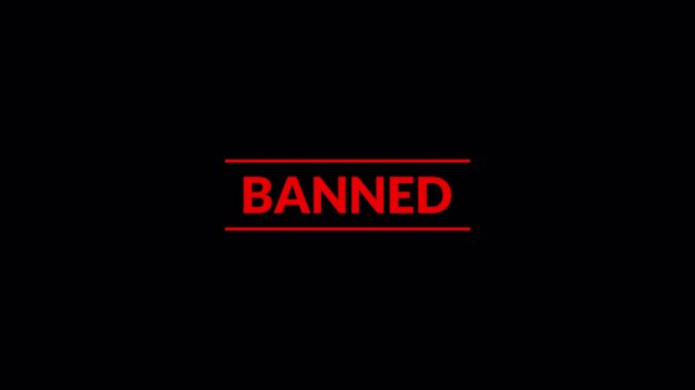 4k Banned stamp animation on black background. Red stamp Banned business imprint animation denied stamp video. Stamp of Banned text animation with alpha channel.
