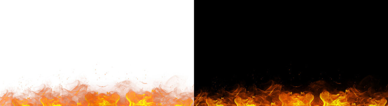 PNG image of Dynamic realistic orange and yellow fire flames border creating a vibrant fiery burning effect ideal for exciting design projects and hot visual elements requiring a transparent overlay f