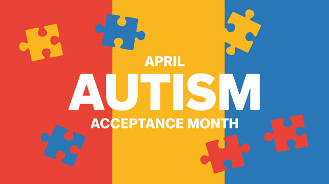Autism acceptance month awareness colorful puzzle pieces design
