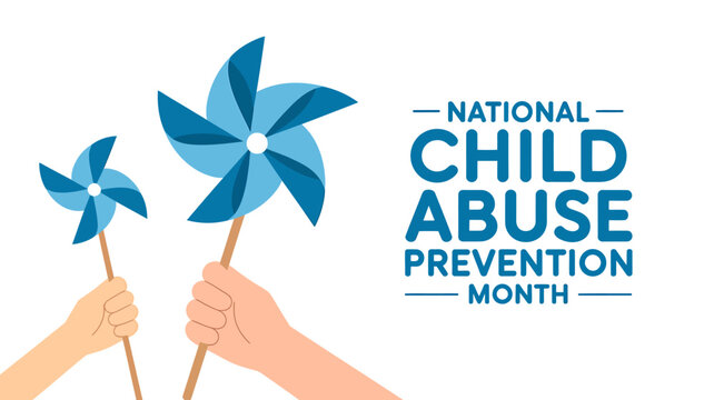 National Child Abuse Prevention Month awareness campaign with blue pinwheels in hands