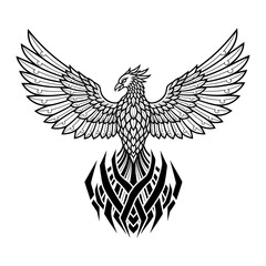 Obraz premium Mythical phoenix rising from intricate flame patterns with outstretched wings