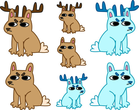 Illustrative set featuring two mythical jackalope hare characters, one brown and one blue. Ideal for fantasy branding, storytelling illustrations, or quirky mascot designs.