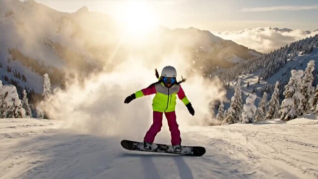 Person snowboarding down a snowy mountain.