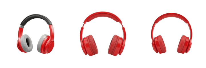 Set of modern red headphones icons for music and audio design