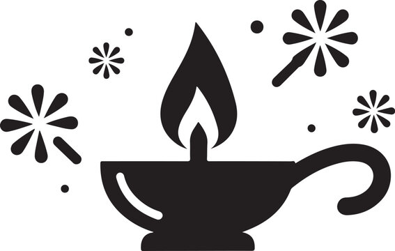 Vector magic lamp icon with floral elements