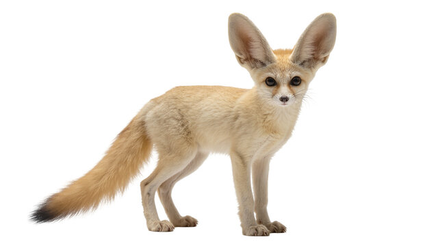 Isolated adorable Fennec fox, a small nocturnal desert animal with large ears, standing