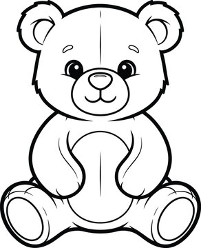 A cute cartoon teddy bear sitting upright with a sweet expression on its face and big eyes looking forward