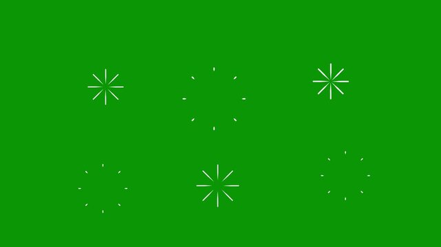 Modern fireworks line blast animation , shimmering glowing circle burst loop , 4k minimalist motion graphic element for video editing & title reveal , shiny burst on green screen.
