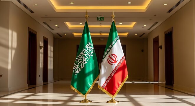 Flags of saudi arabia and iran in a room