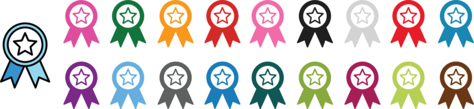 A collection of colorful awareness ribbons with a star design on a white background