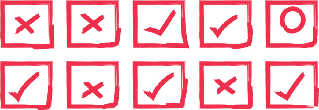 Checkmark and cross symbols for approval and rejection concepts