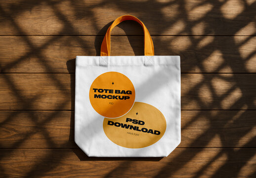 Tote Bag on Wood Mockup