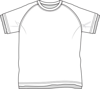 mens short sleeve raw hem raglan t shirt flat lay vector illustration template