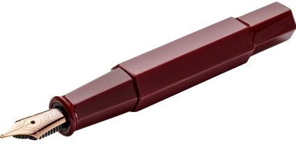 Fototapeta premium Isolated burgundy hexagonal fountain pen, elegant classic writing instrument with golden nib