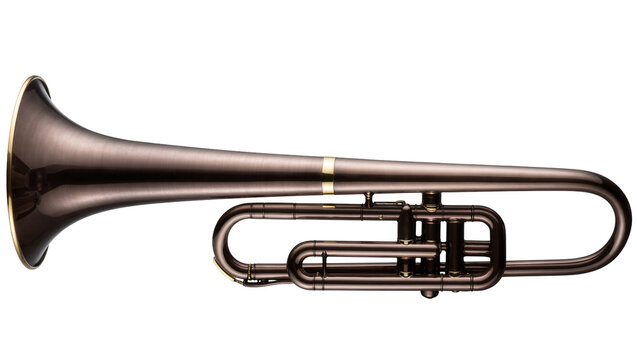 Isolated professional dark brass valved euphonium musical instrument with gleaming gold accents