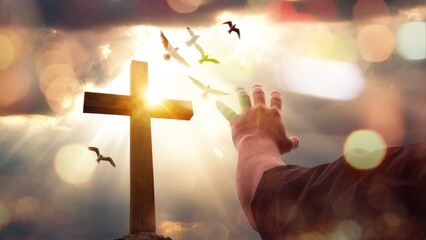 A Christian hand with open palm praying © BillionPhotos.com