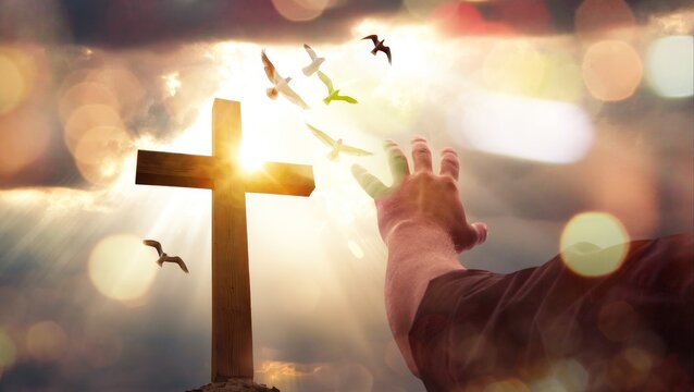 A Christian hand with open palm praying