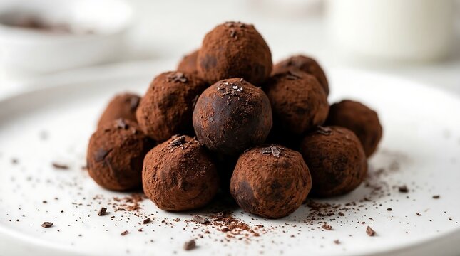 Pile of Dark Chocolate Balls on White Background &ndash; Delicious Gourmet Dessert Candy.
