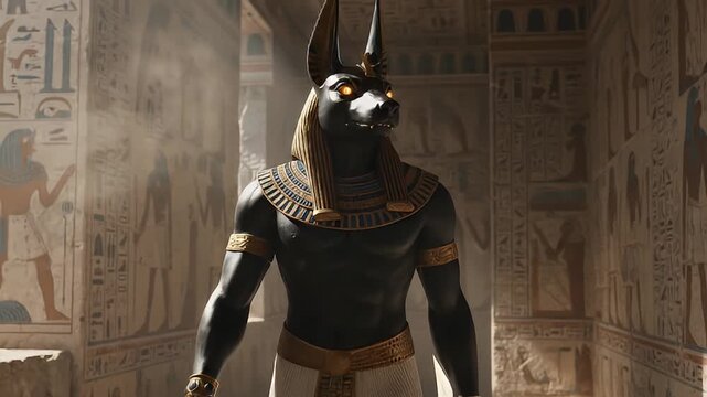Anubis Standing in Ancient Egyptian Temple.