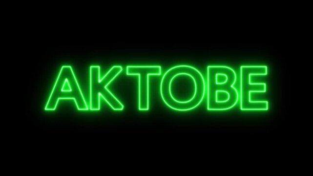 Flickering neon aktobe sign animated black background. neon AKTOBE text animation