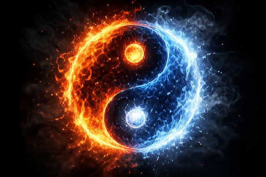 Intense Flaming Fire And Ice Water Yin Yang Symbol In Motion