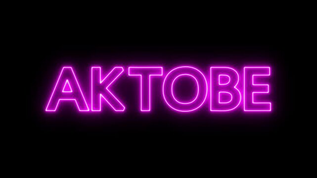 Flickering neon aktobe sign animated black background. neon AKTOBE text animation