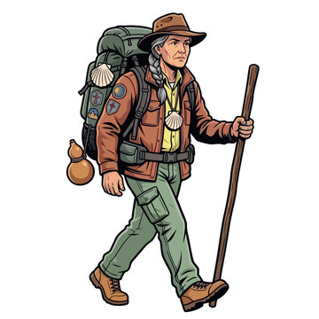 Senior Female Pilgrim Hiking the Camino de Santiago