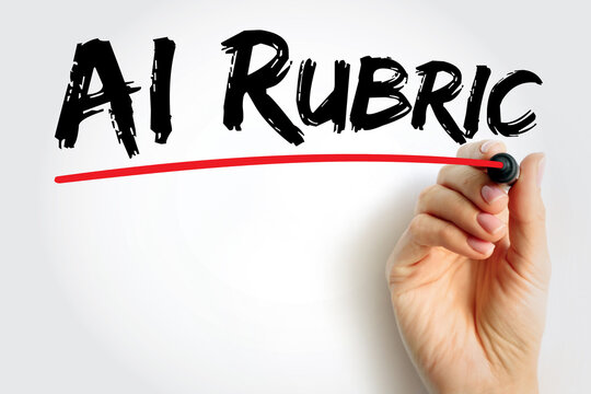 AI Rubric handwritten with red underline, concept for artificial intelligence-based evaluation frameworks, learning metrics, performance analysis, and educational technology systems