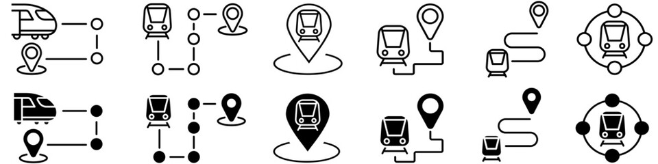 Train route icon vector set. Railway navigation Illustration sign collection. metro line map symbol. Railway direction logo.  © Denys