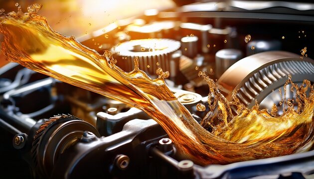 automotive oil wave splashing in car engine with lubricant oil concept of lubricate motor oil and gears for engine