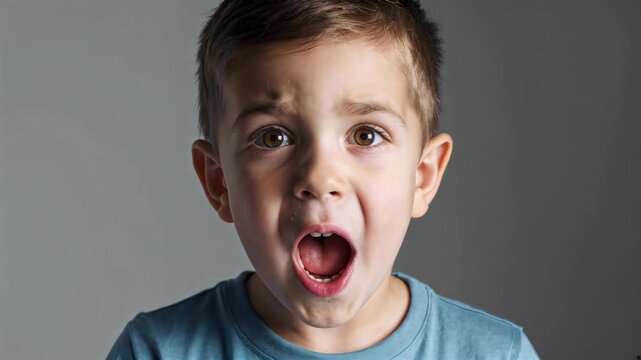 Close-up of the little boy's open mouth expression