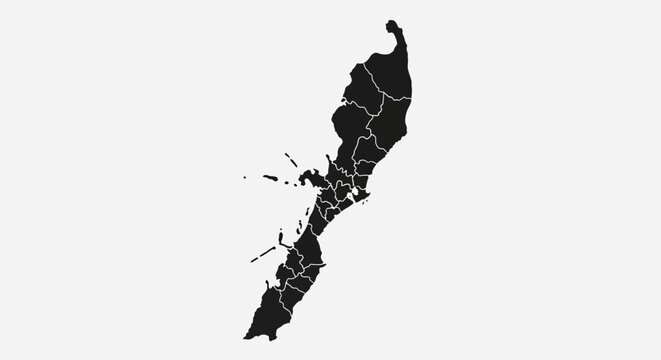 Black Silhouette Map of Leyte Province, Philippines with Internal Divisions