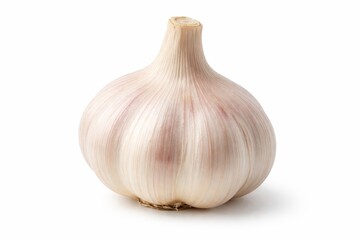 High-resolution image of a fresh garlic bulb isolated against a white background, showcasing Allium sativum for cooking, culinary use, kitchen spices, healthy food, and natural remedies