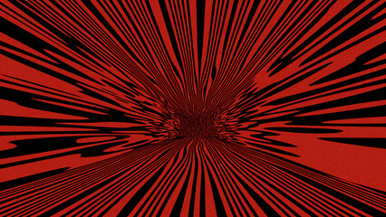 Red and black distorted warp tunnel pattern with stretched lines and deep perspective center