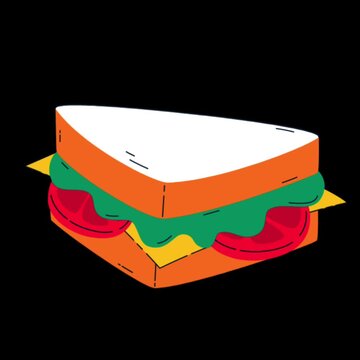 Cartoon illustration of a sandwich with lettuce and tomatoes