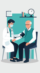 Medical Professional Measuring Blood Pressure Of Senior Citizen During Routine Checkup Examination