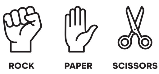 Obraz premium rock paper scissors hand gesture icon set with outline symbols of game signs isolated on transparent background