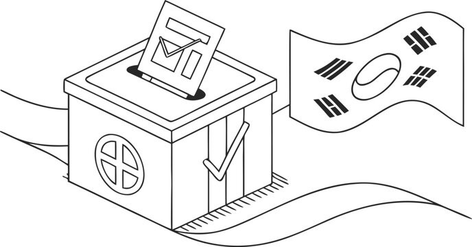 South Korea local election day with ballot box and flag voting