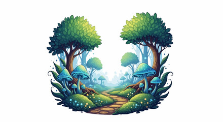 Obraz premium Enchanted pixel art forest path with glowing mushrooms and lush foliage