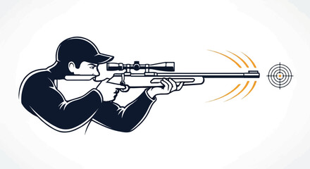 A person in a cap aims a rifle with a scope at a target