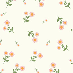 Obraz premium Seamless pattern with floral elements. Decorative texture with different flowers for wallpaper, textile, stationery, scrapbook, web, wrapping paper. Herbal background.Vector design