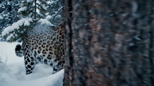 Amur Leopard Prowls Through Snowy Siberian Forest